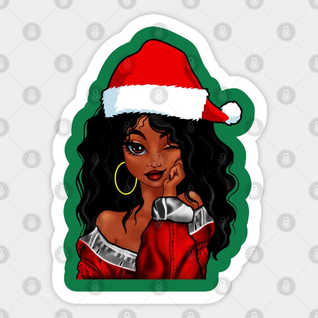 Christmas Black Women Santa Claus Black Santa Claus African American Afro Santa  Xmas Sticker by LCQueen